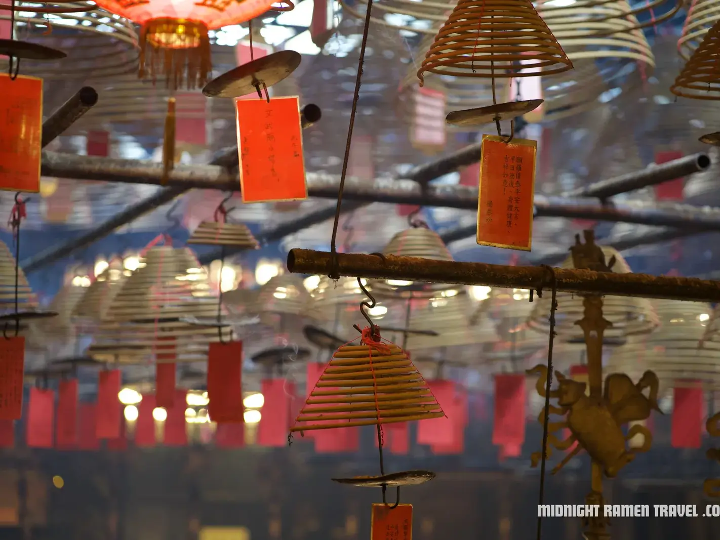 Incense coils hanging inside Man Mo Temple in Hong Kong