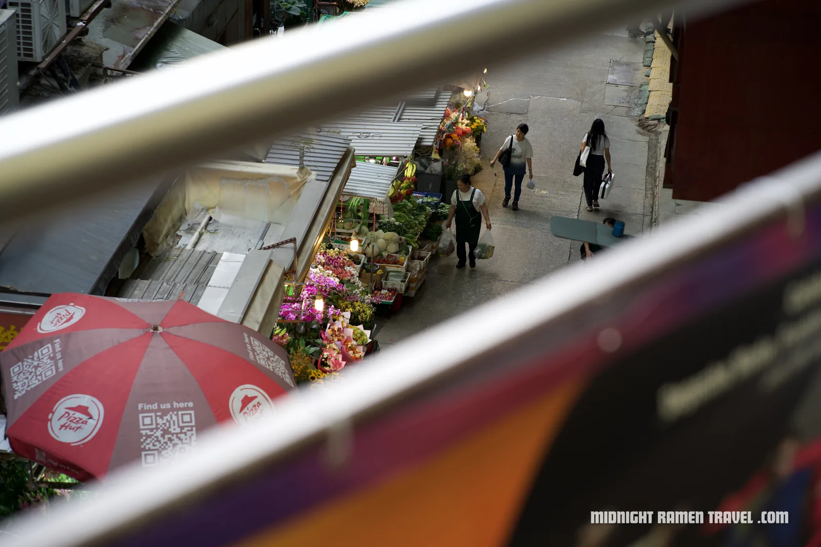 View of the street vendors from the Mid Level Escalators in Central
