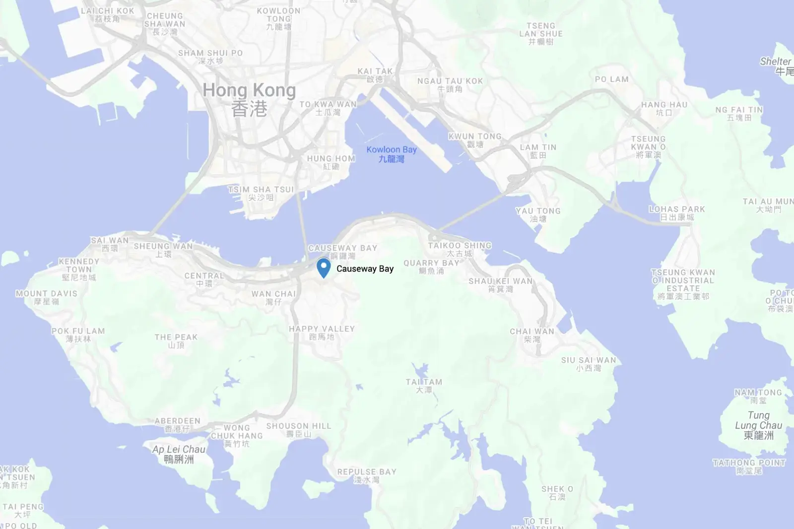 Map of Causeway Bay in Hong Kong