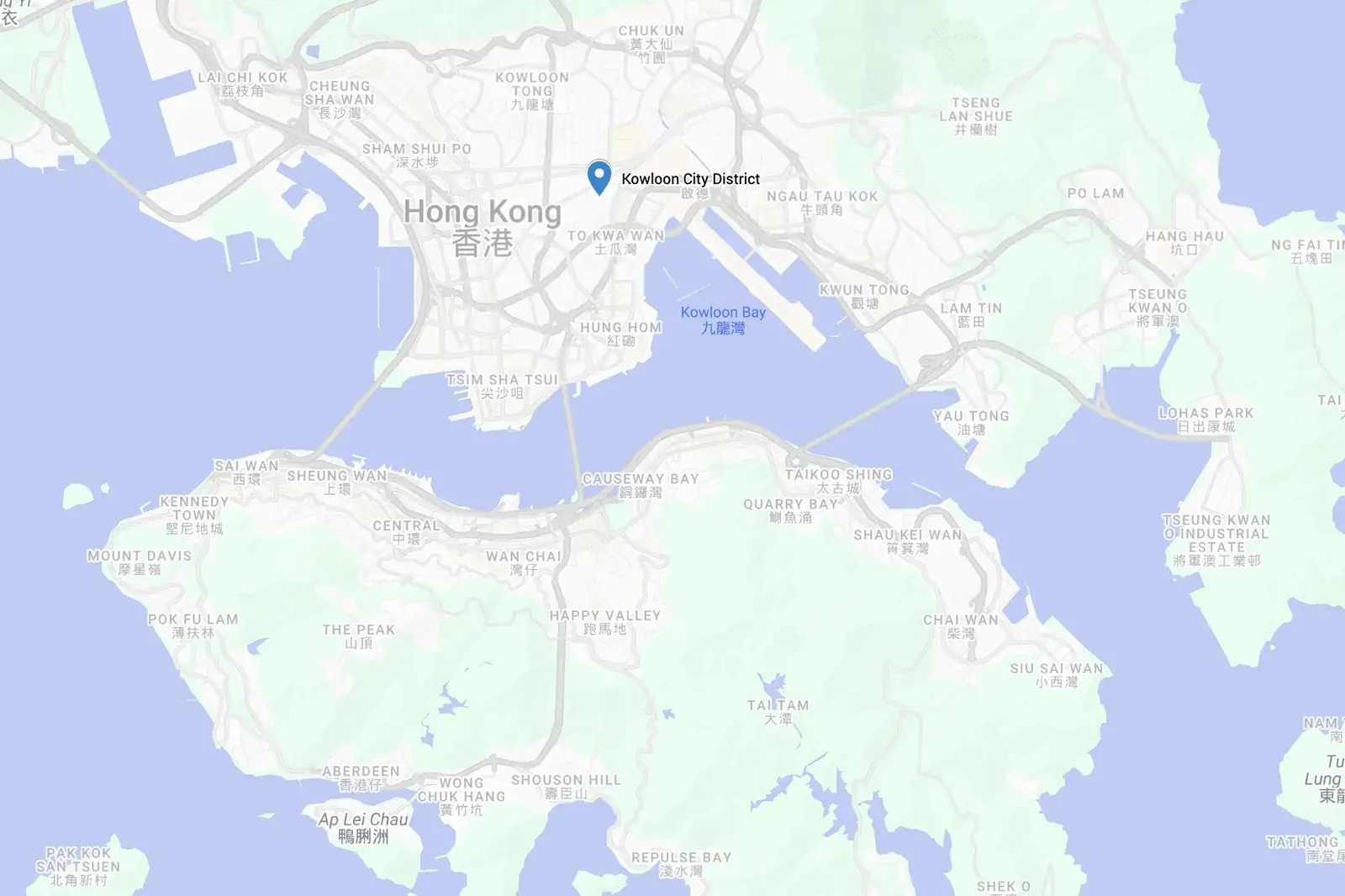 Map of Kowloon City and East Kowloon in Hong Kong