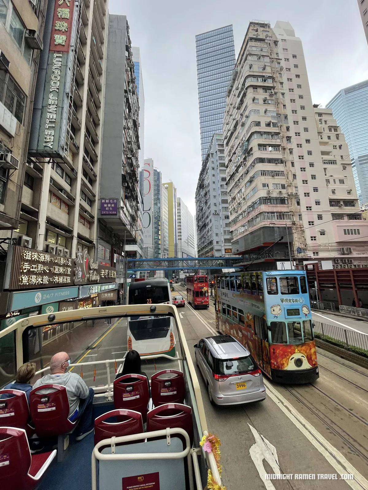 hong kong open top bus tram street view