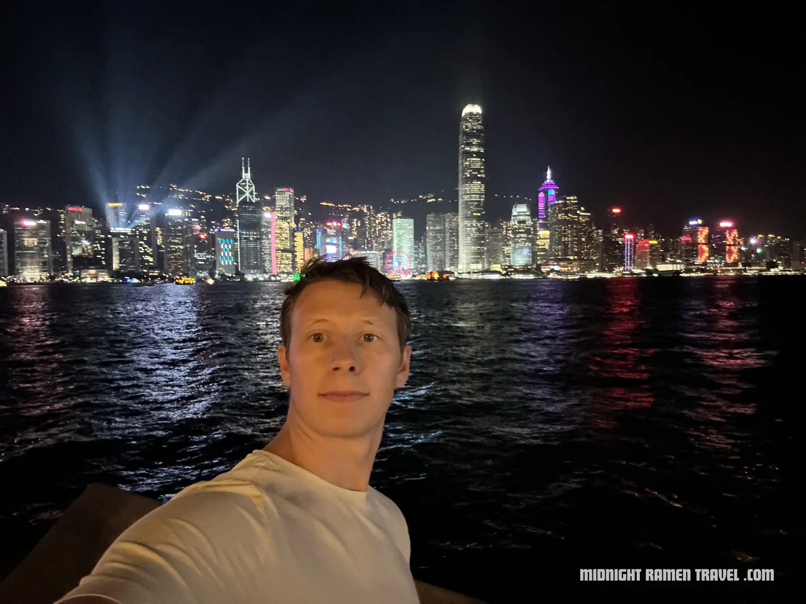 hong kong selfie victoria harbour skyline night