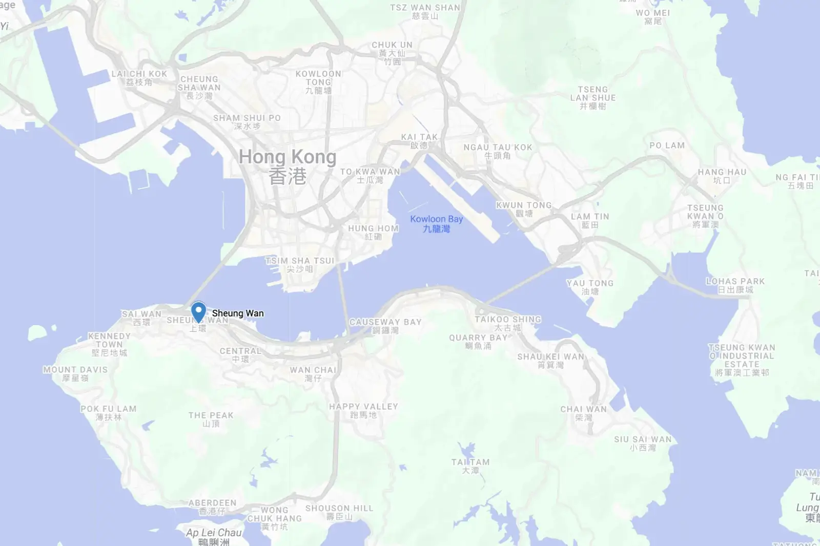 Map of Sheung Wan in Hong Kong