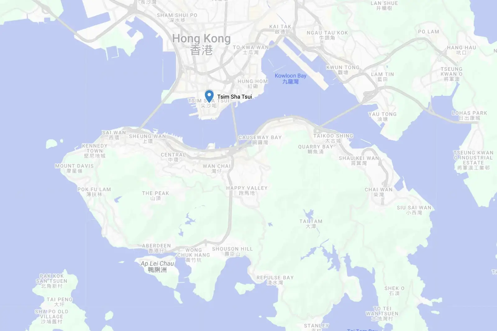 Map of Tsim Sha Tsui in Hong Kong