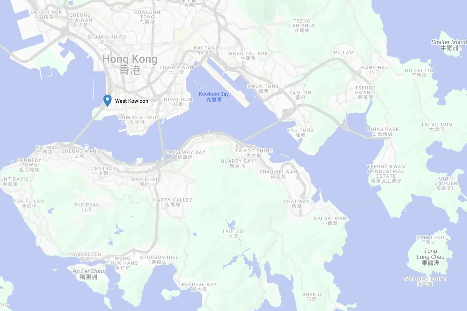 Map of West Kowloon in Hong Kong